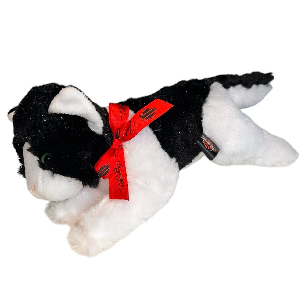 2011 Harley Davidson Stuffed Cat Plush 11 Inch Tuxedo Black White Collectible